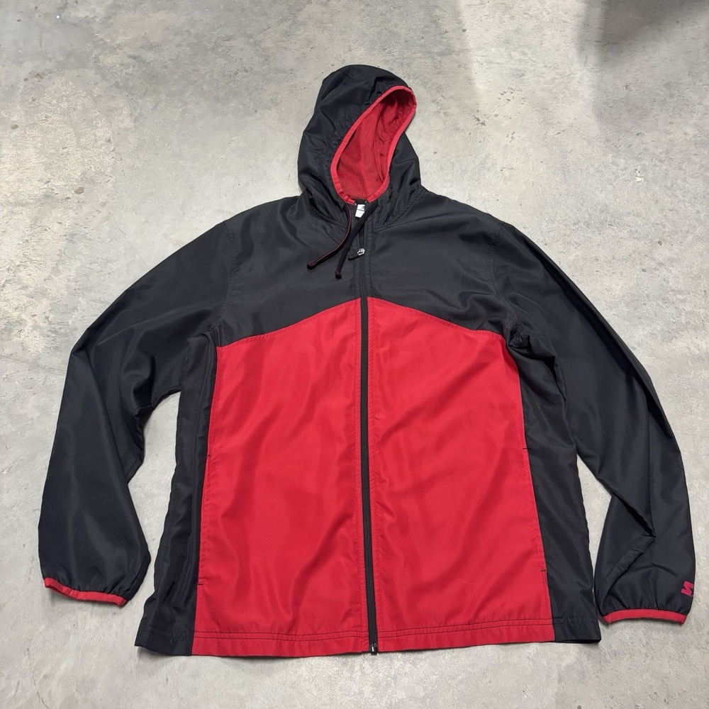 Y2K Starter Athletic Mens Full Zip Windbreaker Jacket Sz‎ L Black/ Red Hooded